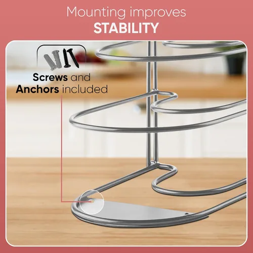 Miniatura 7 de Organizador de ollas y sartenes de alta resistencia Estante de almacenamiento de 5 niveles para utensilios de cocina y tapas De pie o montaje