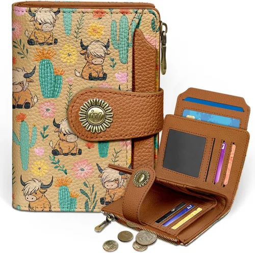 Miniatura 18 de Icycay Cartera pequeña para mujer, plegable con bloqueo RFID, soporte para tarjetas de crédito, bolsillo con cremallera para monedas, piel