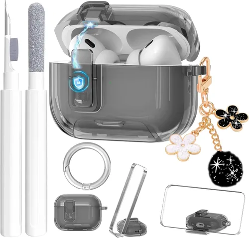 Miniatura 13 de Bonita funda Magsafe para Airpods Pro 2, clip de bloqueo para niñas y mujeres, con dijes de flores y kit de limpieza, TPU suave, Airpods iPod Pro