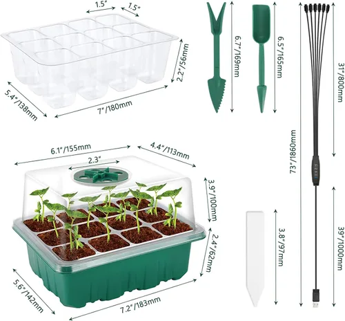 Miniatura 8 de Bandeja de inicio de plántulas, 6 paquetes de bandeja de inicio de semillas con luz de crecimiento, kit de bandejas de inicio de semillas con Con