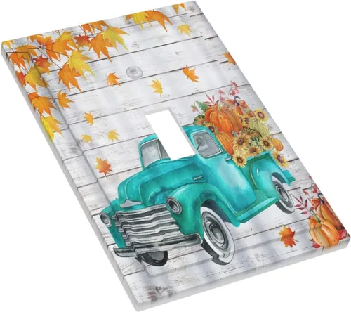 Miniatura 3 de Placas de pared vintage de otoño y otoño con una sola palanca, hojas de camión, textura de tablón, cubierta de interruptor de luz de 1 pandilla