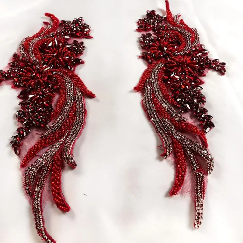 Miniatura 7 de Apliques de Ropa DIY con Cuentas y Pedrería Hechos a Mano, Aplique con Cuentas para Decoración de Vestido de Novia, Aplique de Flores Oro Vino