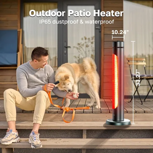 Miniatura 5 de ThermoMate Calentador eléctrico para patio, calentador infrarrojo IP65 de 1500 W para exteriores/interiores con control remoto, 8 niveles