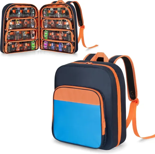 CURMIO Mochila de almacenamiento para autos de juguete Compatible con Monster Jam Trucks/Hot Wheels a escala 1:64, estuche de transporte portátil
