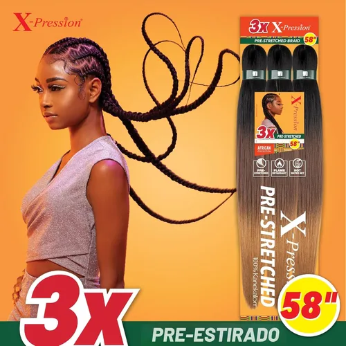 Miniatura 3 de Sensationnel X-Pression - Trenzas prestiradas, 3 unidades, 58 pulgadas, paquete de 1 unidad, 1B