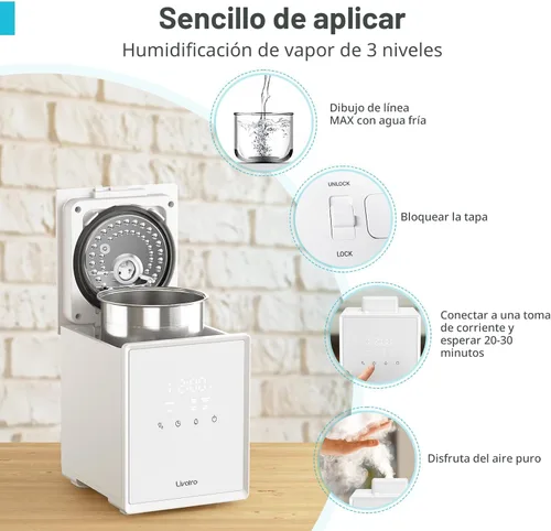 Miniatura 5 de Livatro Humidificador de acero inoxidable, humidificador de niebla cálida de 3 L, fácil de limpiar con humidificador de vapor caliente
