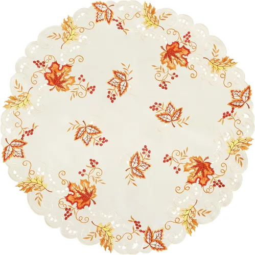 Miniatura 3 de Grelucgo Mantel Redondo Pequeño Bordado de Acción de Gracias para las Fiestas, Cubremanteles de Mesa Pequeños de Otoño (Redondo 34 pulgadas)