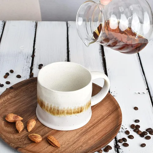Miniatura 5 de Bosmarlin Juego de 2 tazas de café medianas de cerámica, 15 onzas, taza de té grande de cerámica para oficina y hogar, apta para lavavajillas y Beige