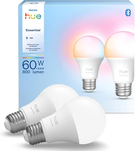 Miniatura 11 de Philips Hue Essential - Bombilla LED inteligente A19, ambiente blanco y color, base E26, 8.8W, 2200K-6500K, 800 lúmenes, regulable, funciona