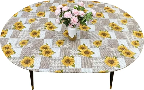 Miniatura 28 de LIBERECOO - Mantel redondo ajustado de vinilo con reverso de franela, borde elástico, impermeable, resistente a las manchas y fácil de limpiar