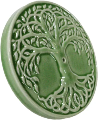 Miniatura 6 de Ebros Gift Wicca Símbolos Sagrados Árbol de la Vida Celta Yggdrasil Medallón Redondo de Cerámica Soporte de Varilla de Incienso, Quemador de Plato