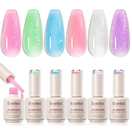 Miniatura 14 de Beetles - Esmalte de uñas de gel con base de goma, 6 colores nude, esmalte de gel rosa, melocotón, neutro, transparente, francesa, colores base