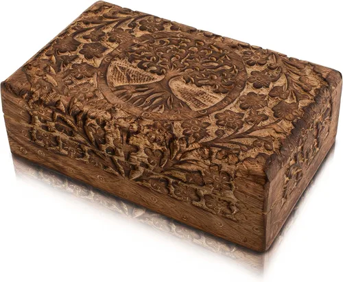 Miniatura 33 de Gran regalo de cumpleaños y inauguración de la casa, joyero de madera decorativo hecho a mano con talla del árbol de la vida, organizador, recuerdo