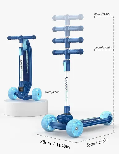 Miniatura 7 de Besrey - Patinete para niños de 3 a 10 años, patinete plegable de 3 ruedas con altura ajustable, ruedas con luz LED, plataforma extra ancha