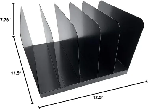 Miniatura 5 de Huron Carpeta organizadora de archivos de escritorio vertical con 5 ranuras, acero de grado comercial negro