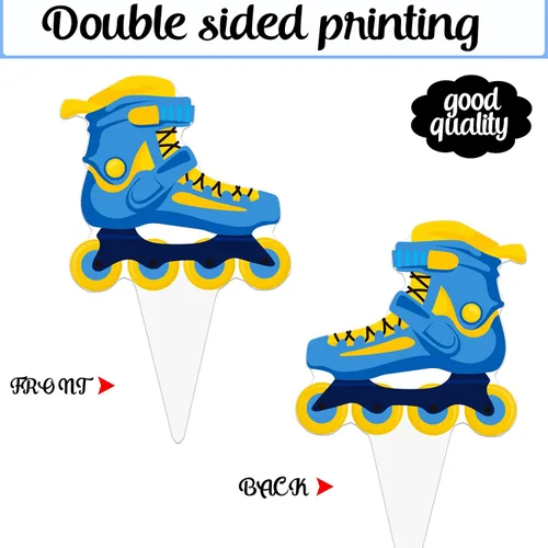 Miniatura 6 de 48 piezas de decoración para cupcakes de patinaje sobre ruedas, decoraciones de fiesta de cumpleaños para niños, temática de patinaje azul