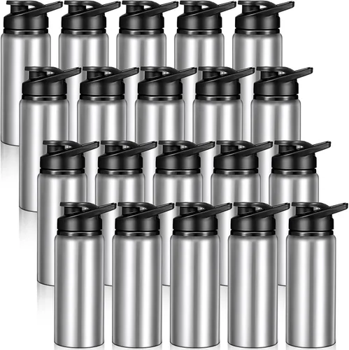 Miniatura 9 de Potchen Paquete de 20 botellas de agua de aluminio de 20 onzas, botellas deportivas de metal con tapas a presión, contenedor de viaje reutilizable