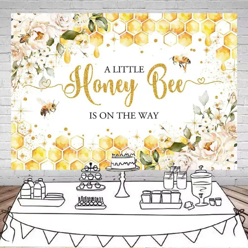 Miniatura 2 de Mocsicka Telón de fondo de abeja para baby shower, decoración de fiesta temática de abeja de miel, decoración floral de abejorro dulce, decoración