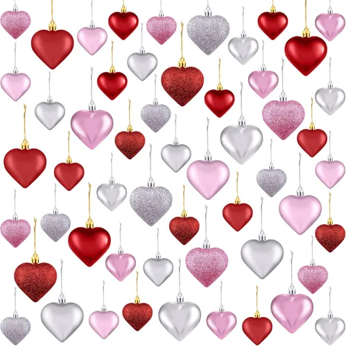Duufin 54 adornos de corazón para el día de San Valentín, adornos con forma de corazón, adornos colgantes con purpurina para San Valentín, árbol de