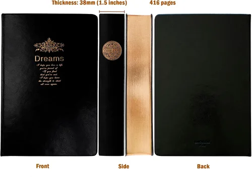 Miniatura 4 de Diario grueso, papel en blanco de calidad superior, con borde dorado, cuaderno de tapa dura con cubierta negra suave de piel sintética, de 416