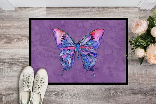 Miniatura 2 de Caroline's Treasures 8860MAT - Felpudo de mariposa sobre morado de 18 x 27 pulgadas, tapete para puerta delantera, para interiores y exteriores
