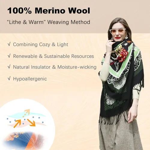 Miniatura 228 de DANA XU Manta de pashmina extragrande 100% de lana merina, bufanda de viaje, bufanda de cachemira para mujer, otoño e invierno, chal de gran