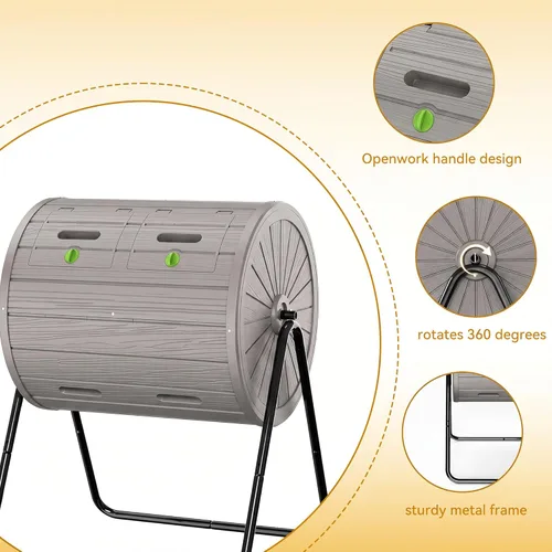 Miniatura 2 de DRATO Contenedor de compostaje para exteriores, 37.5 galones, para todas las estaciones, doble cámara para jardín, cocina, patio, exterior (gris)