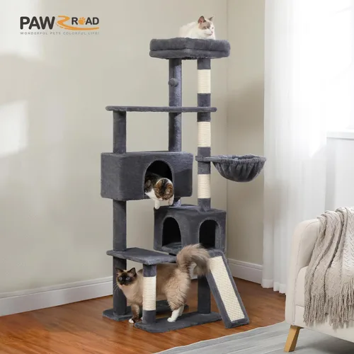 Miniatura 7 de PAWZ Road Árbol para gatos, torre para gatos de 60 pulgadas con condominios dobles, perca espaciosa, cesta acogedora y postes rascadores cubiertos