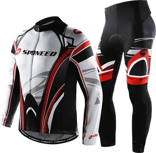 Miniatura 19 de sponeed Ropa de ciclismo para hombre, manga larga, para bicicleta de montaña, camiseta de bicicleta de carretera, pantalones acolchados, trajes