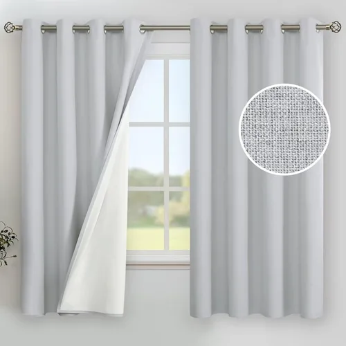 Miniatura 46 de YoungsTex - Cortinas de lino beige 100% opacas para dormitorio de 63 pulgadas de largo, cortinas cortas con aislamiento térmico y ojales