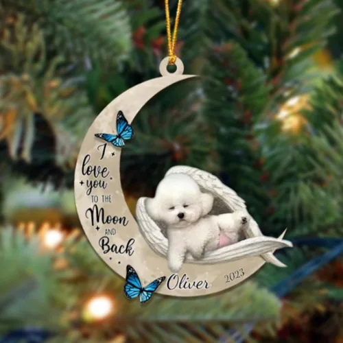 Miniatura 92 de Adorno colgante personalizado de ángel durmiendo en la luna, perro sabueso afgano, nombre personalizado, acrílico impreso en 2D plano – cumpleaños
