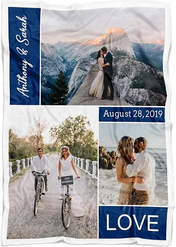Miniatura 12 de Manta personalizada con collage de 3 imágenes a todo color. Personalizado de tus fotos y apellido. Manta de forro polar súper suave para bebés