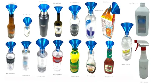 Miniatura 5 de Embudo roscado de rosca negro para fijar a botellas de soda y spray Vitaminas, Polvos y Líquidos
