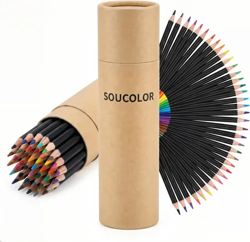 Soucolor Juego de 72 lápices de colores, suministros de arte prémium para adultos, libros para colorear, colores vibrantes, escritura suave, fácil