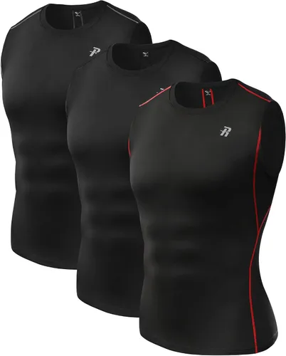 Runhit Paquete de 3 camisetas de compresión sin mangas para hombres, entrenamiento deportivo, sin mangas, camiseta de compresión para hombres
