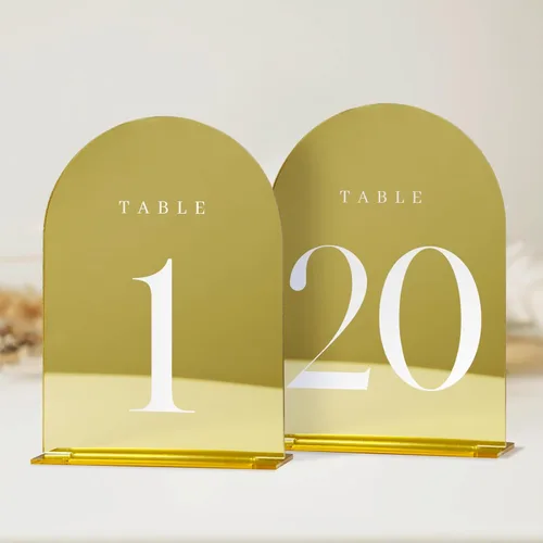 Miniatura 9 de Números de mesa de arco esmerilado para recepción de boda, paquete de 10 piezas de 5x7" Signos acrílicos de arco esmerilado con soporte, números