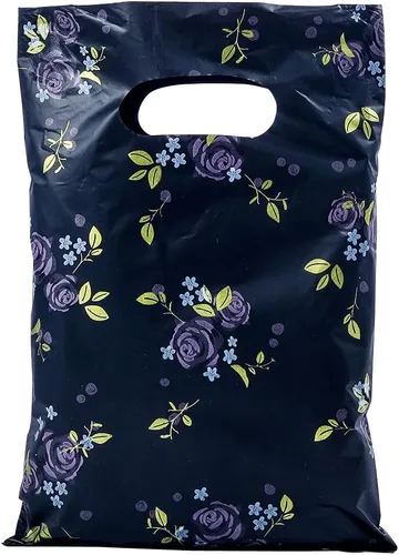 Miniatura 8 de ysmile Pequeña bolsa de compras de plástico negro con asa para pequeñas empresas Bolsa de plástico de mercancía troquelada bolsa de polietileno 100