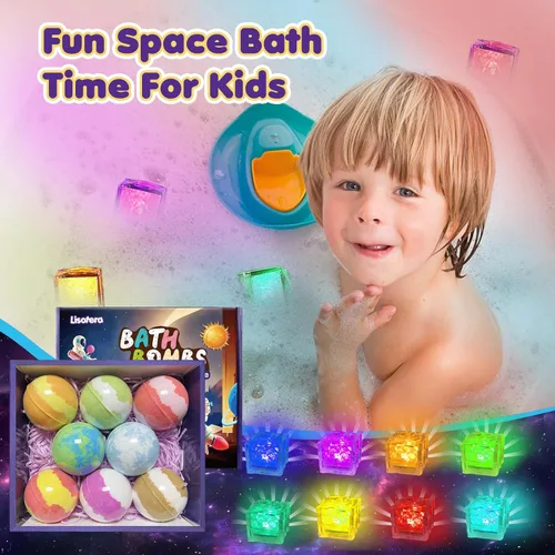 Miniatura 4 de Bombas de baño para niños con juguetes en el interior, juego de 8 bombas de baño iluminadas del sistema solar, bomba de baño planeta con sorpresa