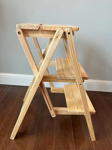 Miniatura 3 de Taburete escalonado, plegable de 4 o 3 escalones, portátil, hecho de madera maciza, tres colores disponibles (4 escalones negro)