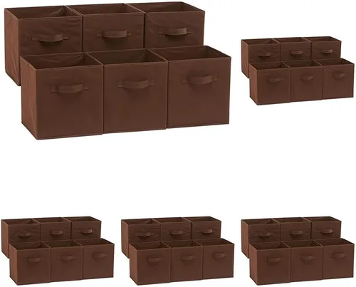 Miniatura 25 de Amazon Basics Contenedores de Almacenamiento Organizadores de Cubo con Asas, Tela Plegable, Paquete de 6, 10.5"x10.5"x11", Blanco/Gris Claro