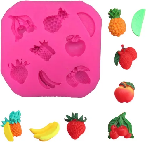 Linda fruta piña, plátano, fresa, manzana, cereza, bricolaje, molde de silicona 3D, fabricación de bloques de hielo, fondant, chocolate, jabón,