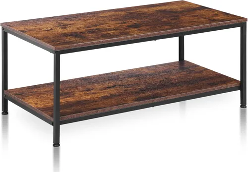 Miniatura 17 de SUPER DEAL Mesa de café industrial de 2 niveles con estante de almacenamiento para apartamento pequeño, sala de estar, mesa auxiliar rectangular