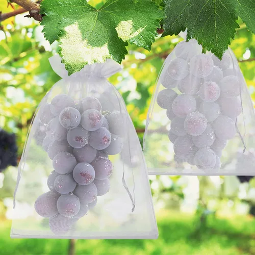 Miniatura 3 de 50 bolsas de malla de frutas blancas – Bolsas de malla de 6 x 9 pulgadas con cordón para uvas, mango, verduras blanco (White 6x9)