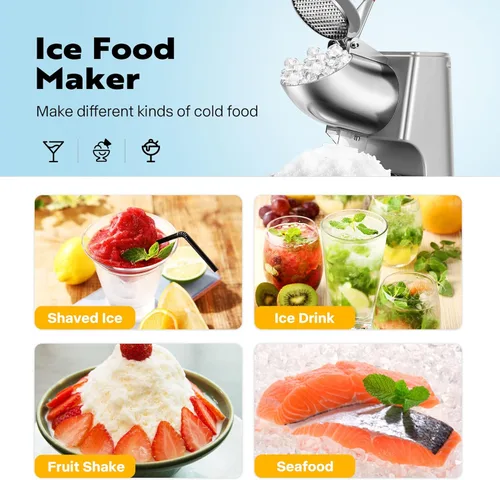 Miniatura 6 de VIVOHOME Trituradora de hielo de doble hoja de 11 pulgadas de altura, 300 W, 2000 rpm, máquina para fabricar cono de nieve, eléctrica plateada