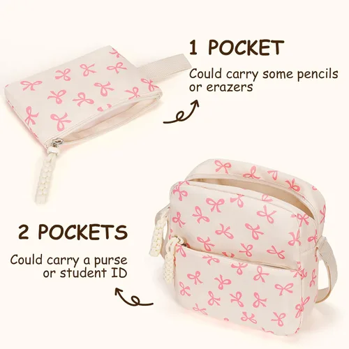 Miniatura 5 de Mochila con lazo para mujer, mochila kawaii de nailon coquette, juego de 3 piezas, linda mochila para computadora portátil universitaria, mochila