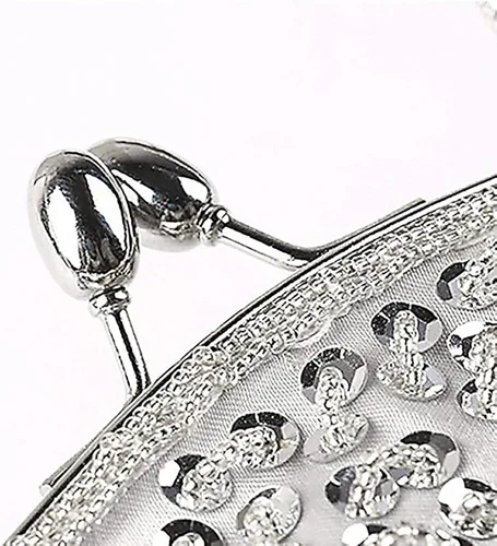 Miniatura 3 de Vistatroy Bolso de noche de diseño floral con cuentas con diseño de lentejuelas vintage cierre de beso bolso de mano de satén bolso de mano