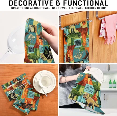 Miniatura 7 de Retro Dinosaur S Dish Towels Set, 28x18 Decorative Polyester Hand Towels