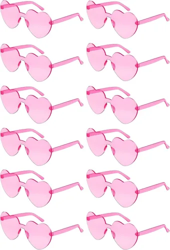 Pibupibu Paquete de 12 lentes de sol en forma de corazón para mujer, gafas de sol coloridas sin montura transparentes para despedida de soltera