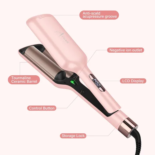 Miniatura 7 de Onduladora de cabello Aima Beauty Twins Mermaid de ondas sueltas de 32mm (1.25"), rizador de ondas anti-quemaduras, varita rizadora de 2 barriles