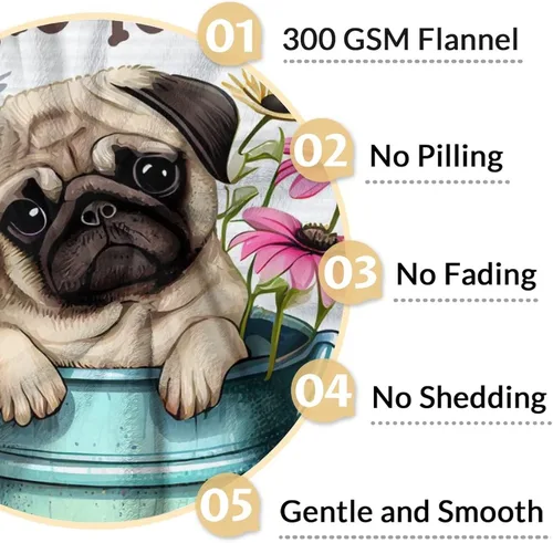 Miniatura 4 de Manta de Pug para regalo, 30 x 40 pulgadas, bonita manta para amantes de los perros, mantas blancas de felpa suave para sofá, oficina